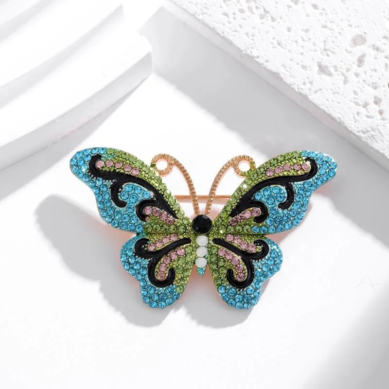 Luxury Rhinestone Butterfly Brooch Pin With Alloy Enamel Wings, Elegant Lapel Pin Corsage Gift