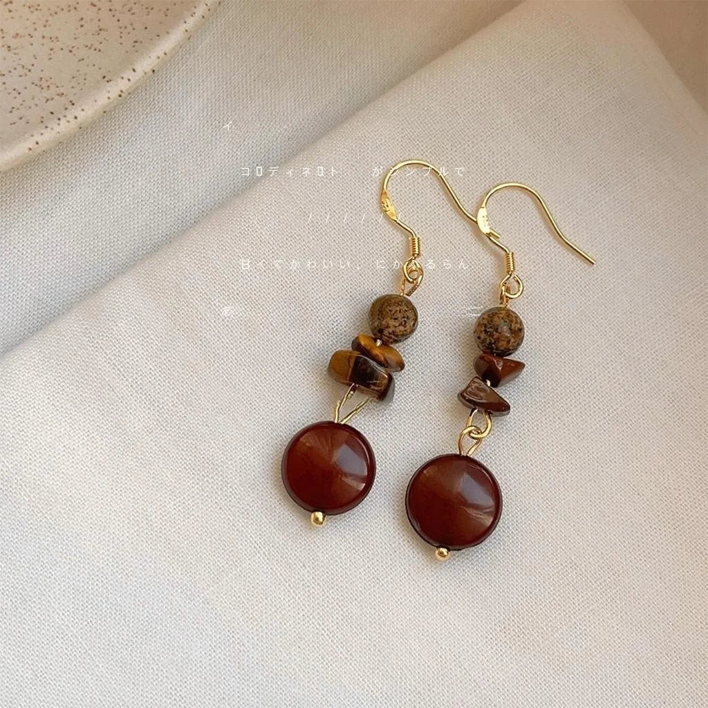 Original Design Tiger Eye Resin Geometric Tassel Drop Earrings With Silver Plated Pins