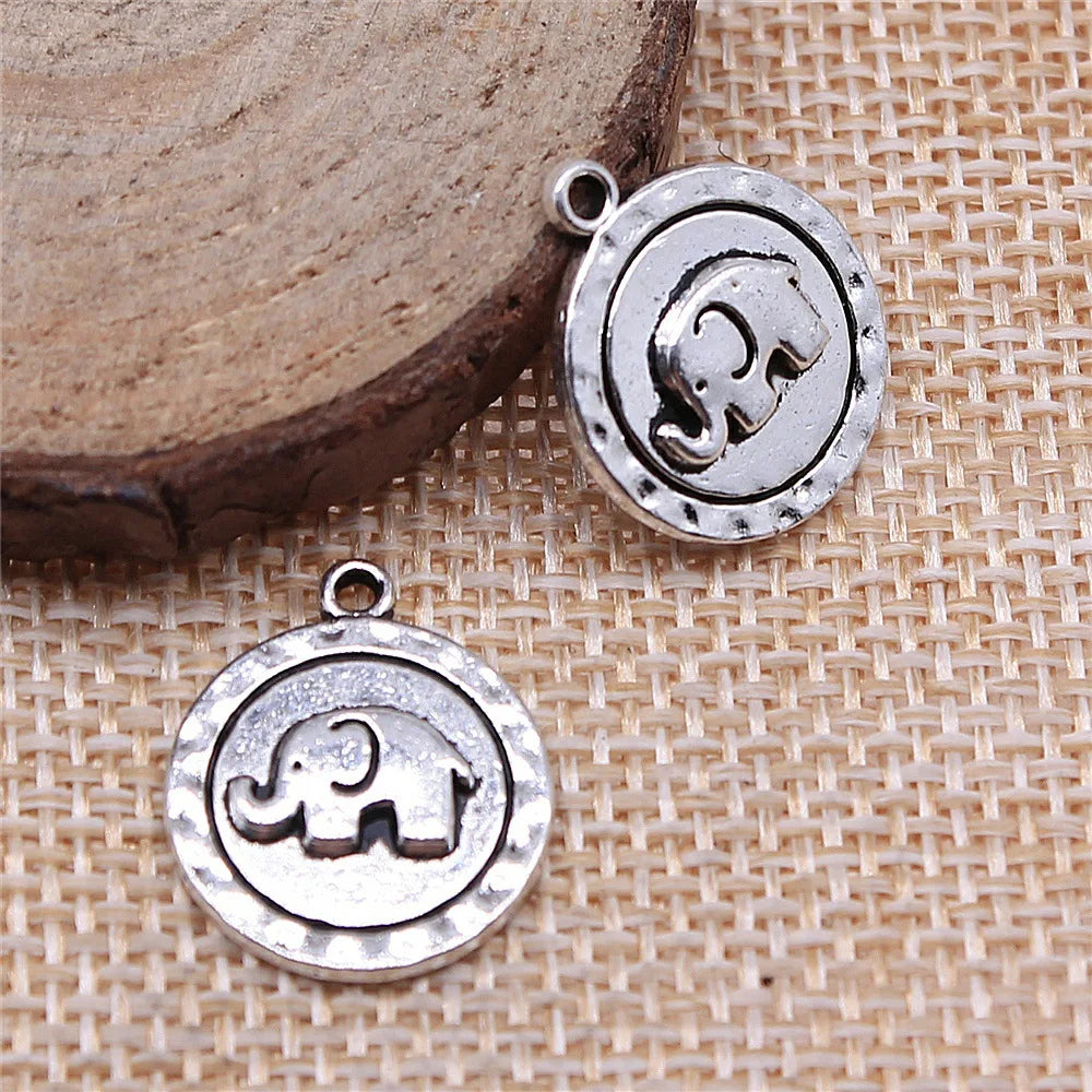 16x19mm 2.3g Antique Silver Zinc Alloy Round Elephant Charm Pendant for DIY Necklace Jewelry Making