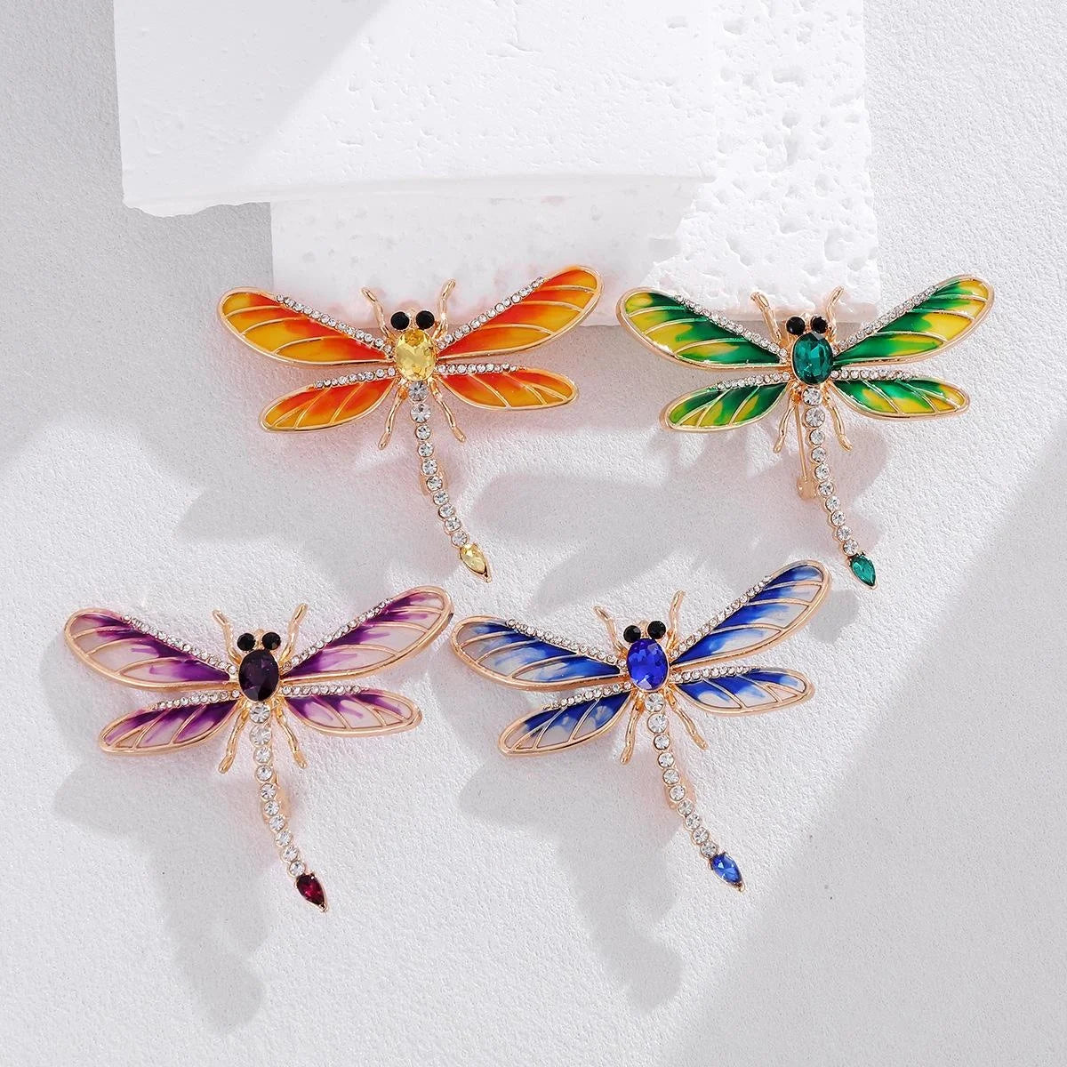 Elegant Green Enamel Dragonfly Brooch With Rhinestone Wings, Women's Lapel Pin Corsage Suit Accessory