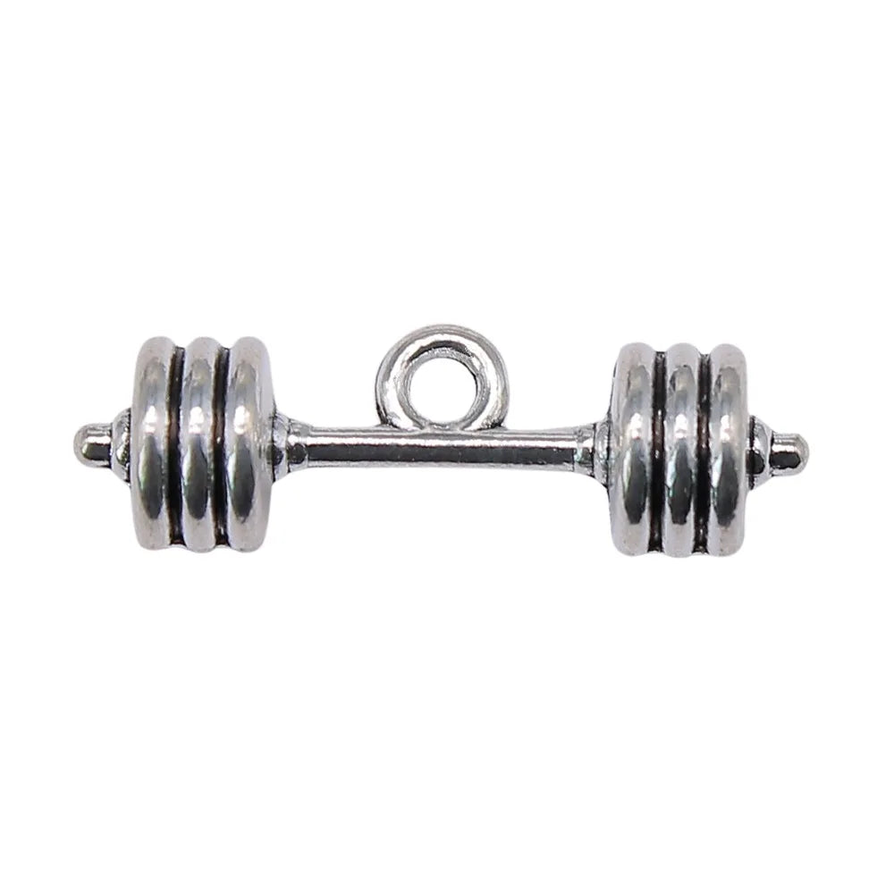 25x7x7mm 2.8g Antique Silver Zinc Alloy Barbell Charm Pendant for Sports Theme DIY Jewelry Making