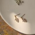 Vintage 14K Plated Copper Zircon Mini Grape Stud Earrings For Women Korean Style