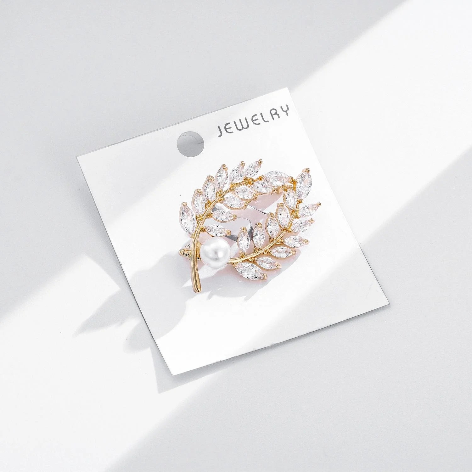 Luxury Wheat Leaf Rhinestone Pearl Alloy Brooch For Women, Elegant Lapel Pin Corsage Suit Accessory