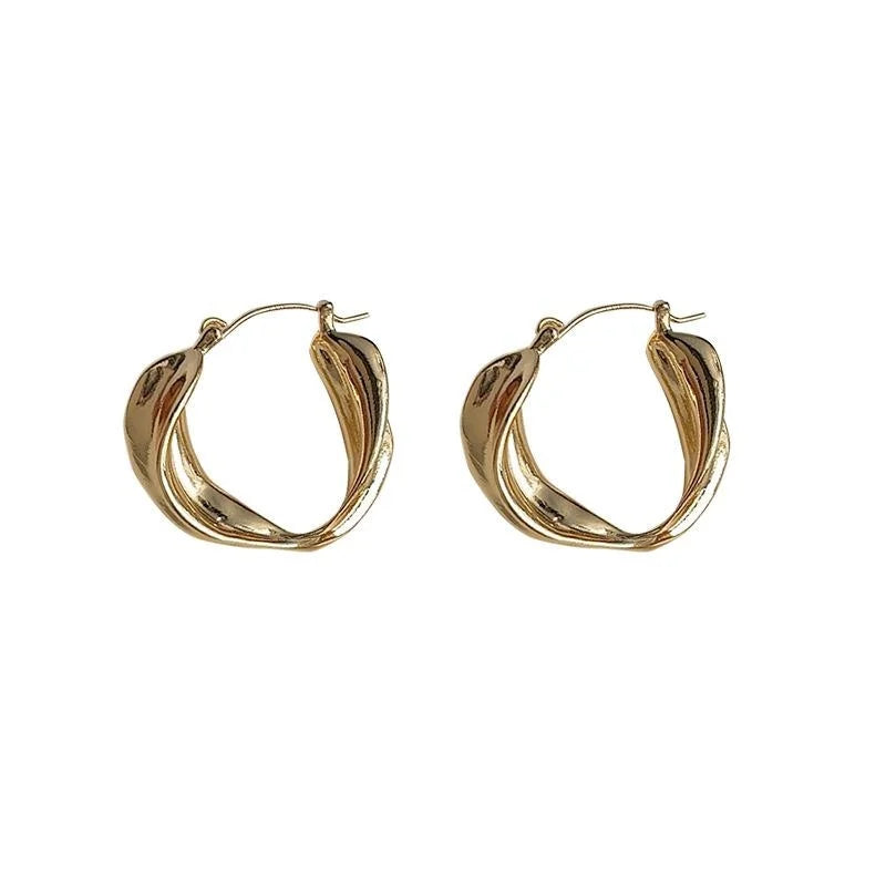 French Vintage Irregular Geometric Copper Drop Earrings, Elegant Round Commuter Jewelry