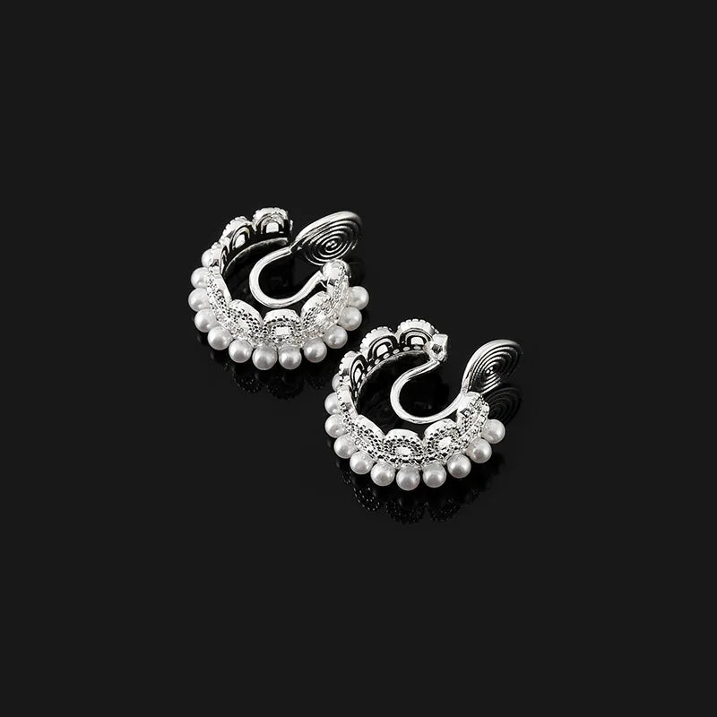 Elegant Lace Swirl Hoop Pearl Rhinestone Stud & Clip On No Piercing Women's Fashion Earrings