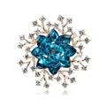 Luxury Blue Crystal Flower Rhinestone Brooch, Gold Alloy Floral Lapel Pin Corsage Suit Accessory Gift