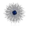 Luxury Rhinestone Sunflower Brooch With Blue Crystal Center, Elegant Floral Lapel Pin Corsage Gift