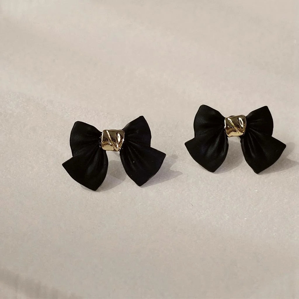 Hepburn Style Enamel Bow Stud Earrings Copper Japanese Korean Elegant Small Ear Jewelry