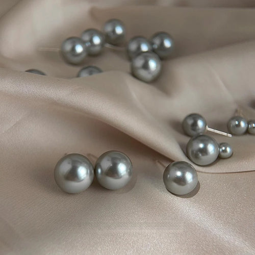 Light Luxury Cool Gray Glass Pearl Geometric Round Stud Earrings With Silver Plated Pins