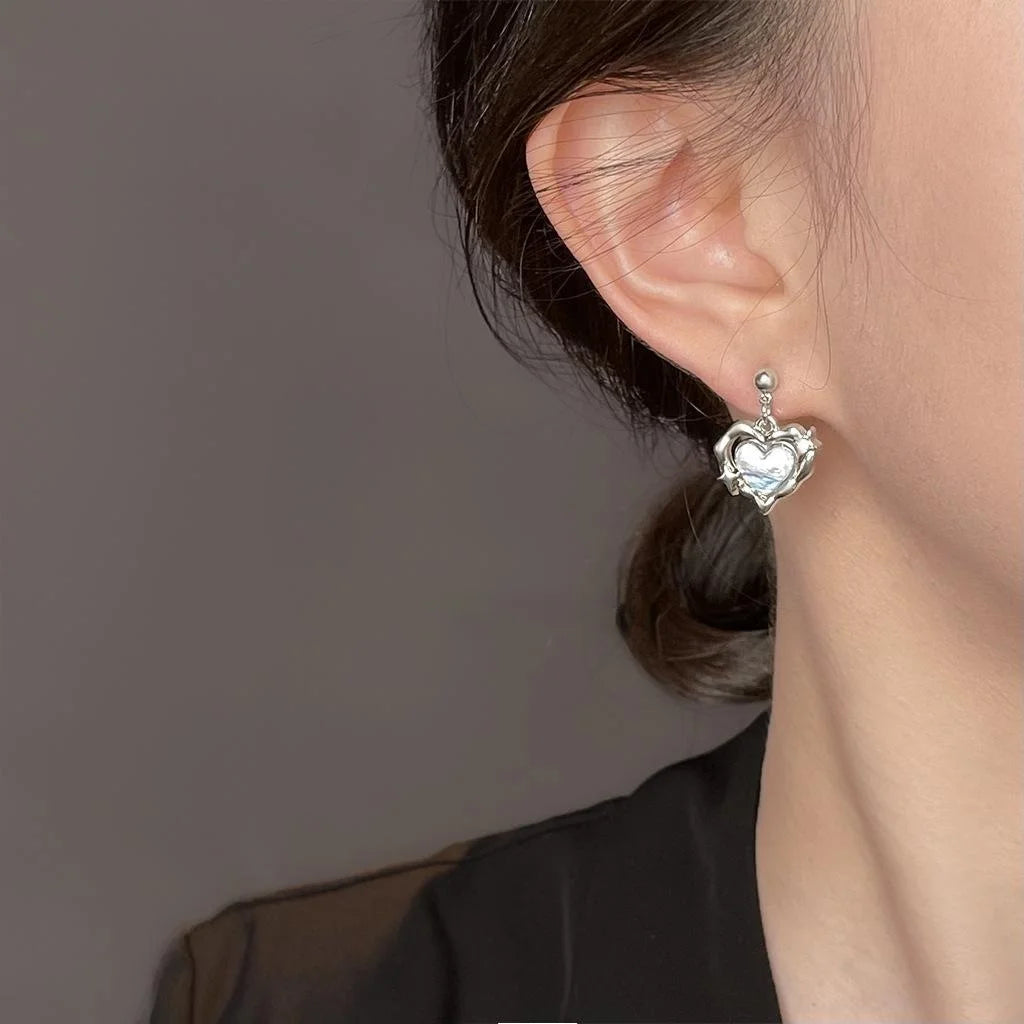 Sweet Cool Gradient Liquid Heart Drop Earrings Zinc Alloy Handmade Eight Point Star Jewelry