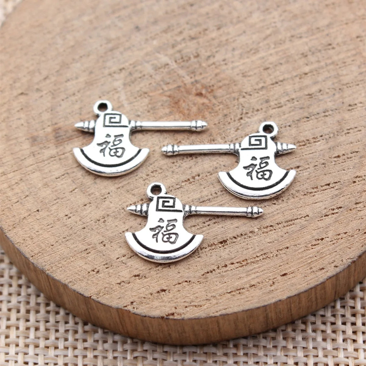 18x12mm 0.59g Antique Silver Zinc Alloy Fu Character Axe Charm Pendant for DIY Jewelry Making