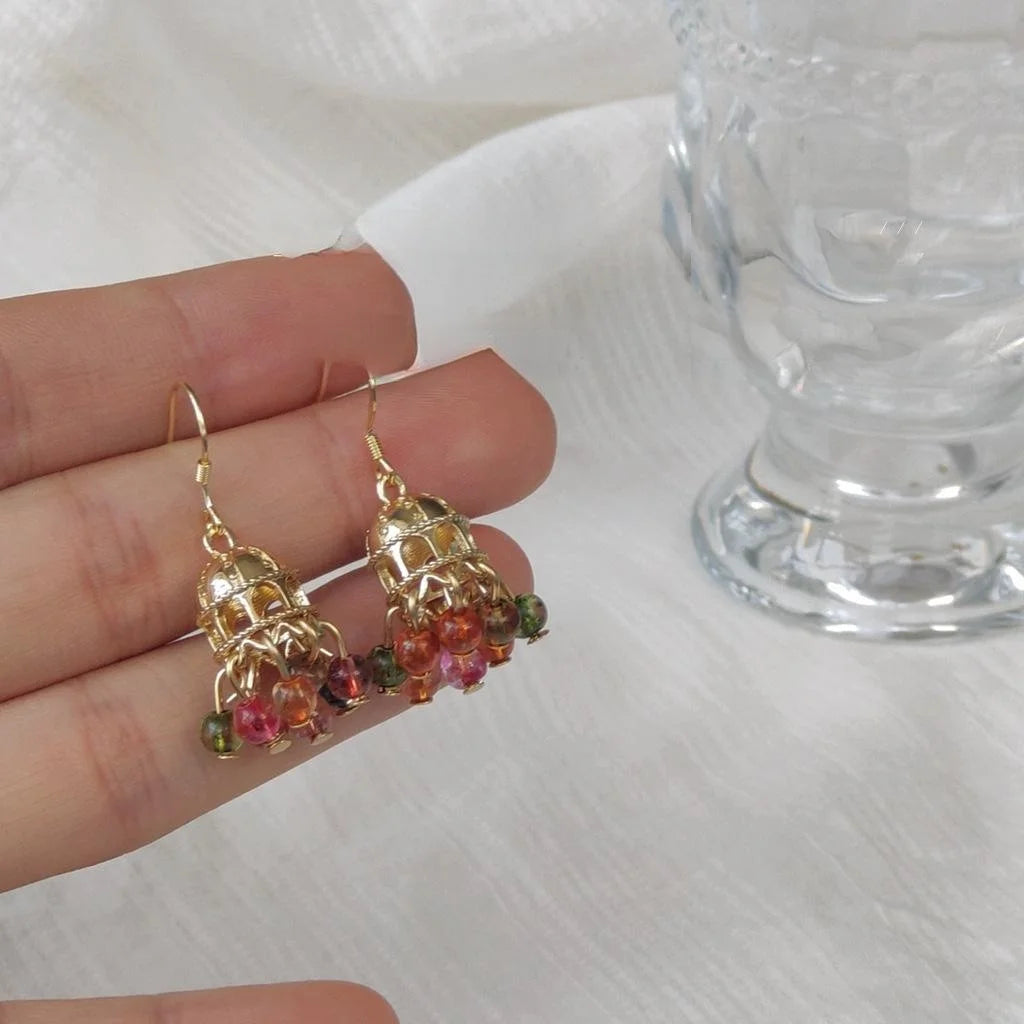 Handmade Colorful Glass Copper Drop Earrings Ethnic Geometric Ring Line Vacation Style