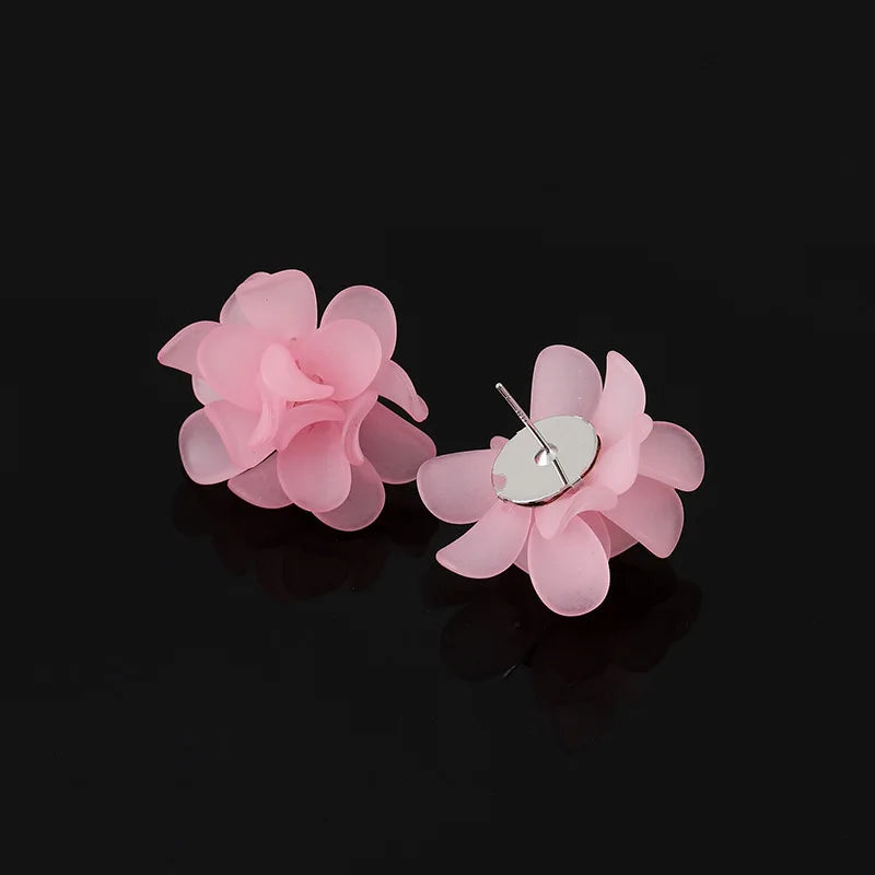 Elegant Pink Acrylic Flower Petal Stud & Clip On No Piercing French Fairy Forest Handmade Earrings
