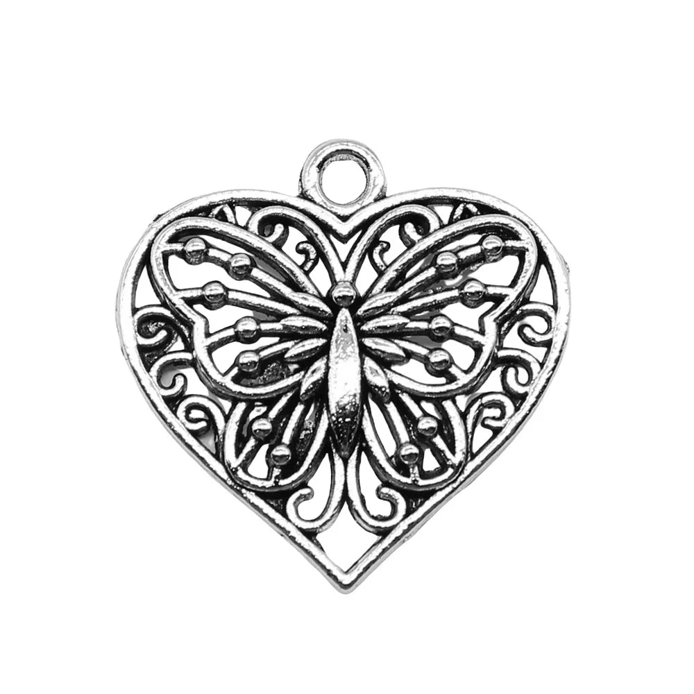 22x22mm 1.8g Multicolor Zinc Alloy Heart Butterfly Charm Pendant for DIY Necklace Bracelet Making