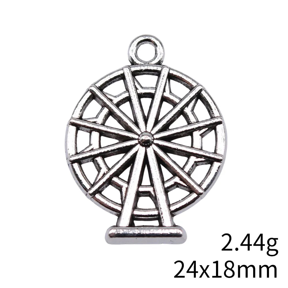 24x18mm 2.44g Antique Silver Zinc Alloy Ferris Wheel Charm Pendant for DIY Bracelet Necklace Making