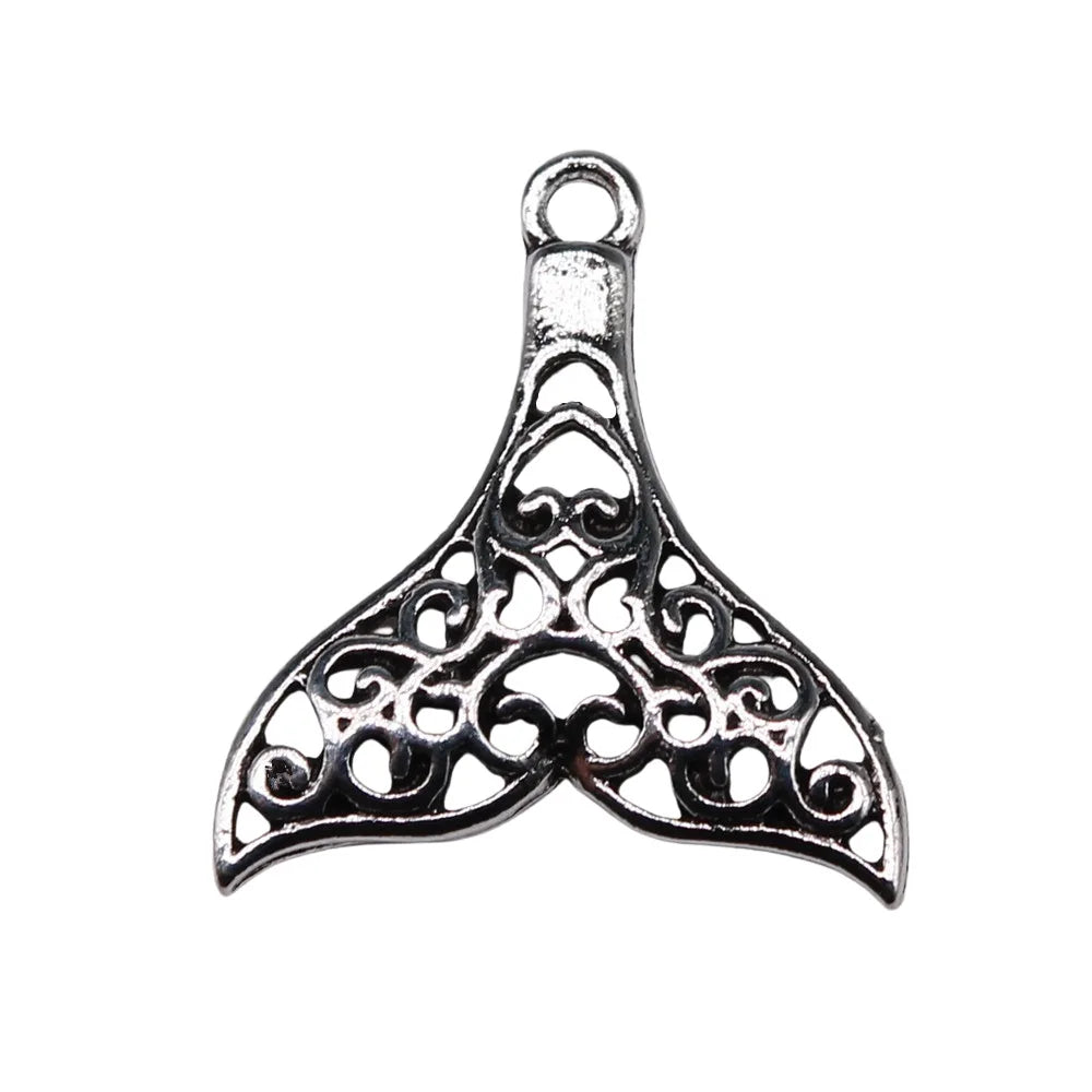 23x22mm 1.75g Antique Silver Zinc Alloy Whale Tail Charm Pendant for DIY Ocean Jewelry Making