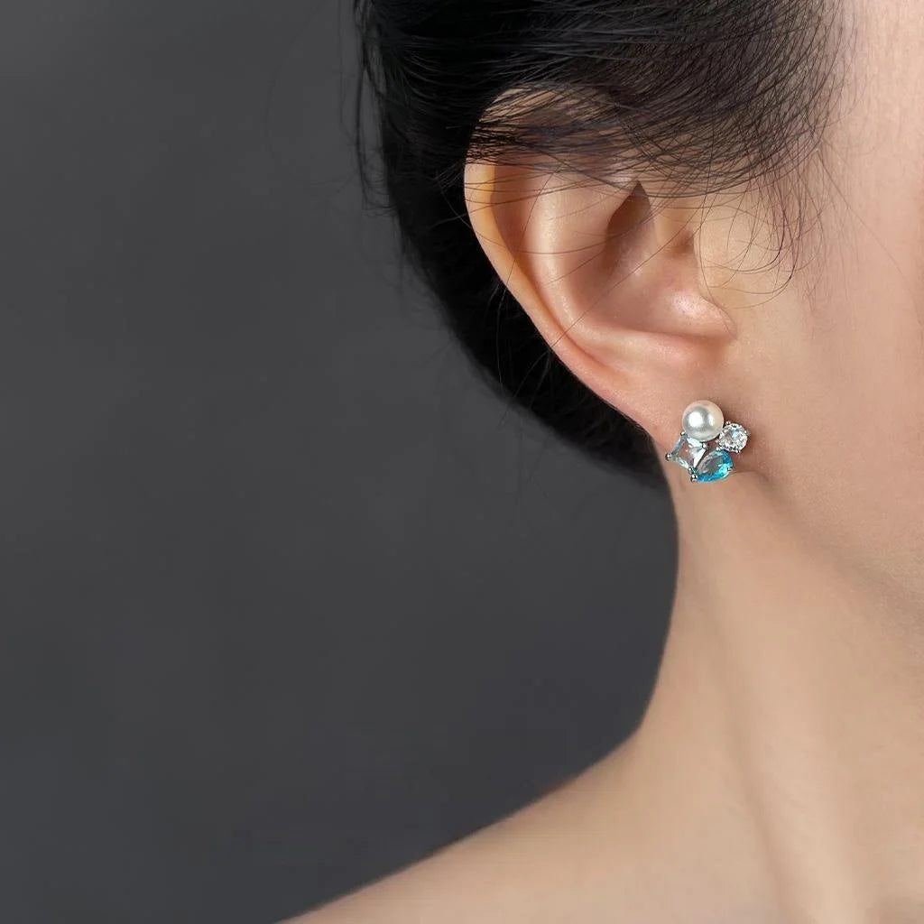Fresh Minimalist Geometric Zircon Stud Earrings Copper Designer Round Square Jewelry