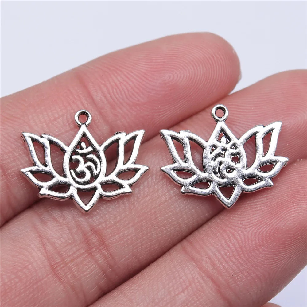 21x17mm 1.3g Antique Silver Zinc Alloy Lotus Yoga OM Charm Pendant for DIY Spiritual Jewelry Making