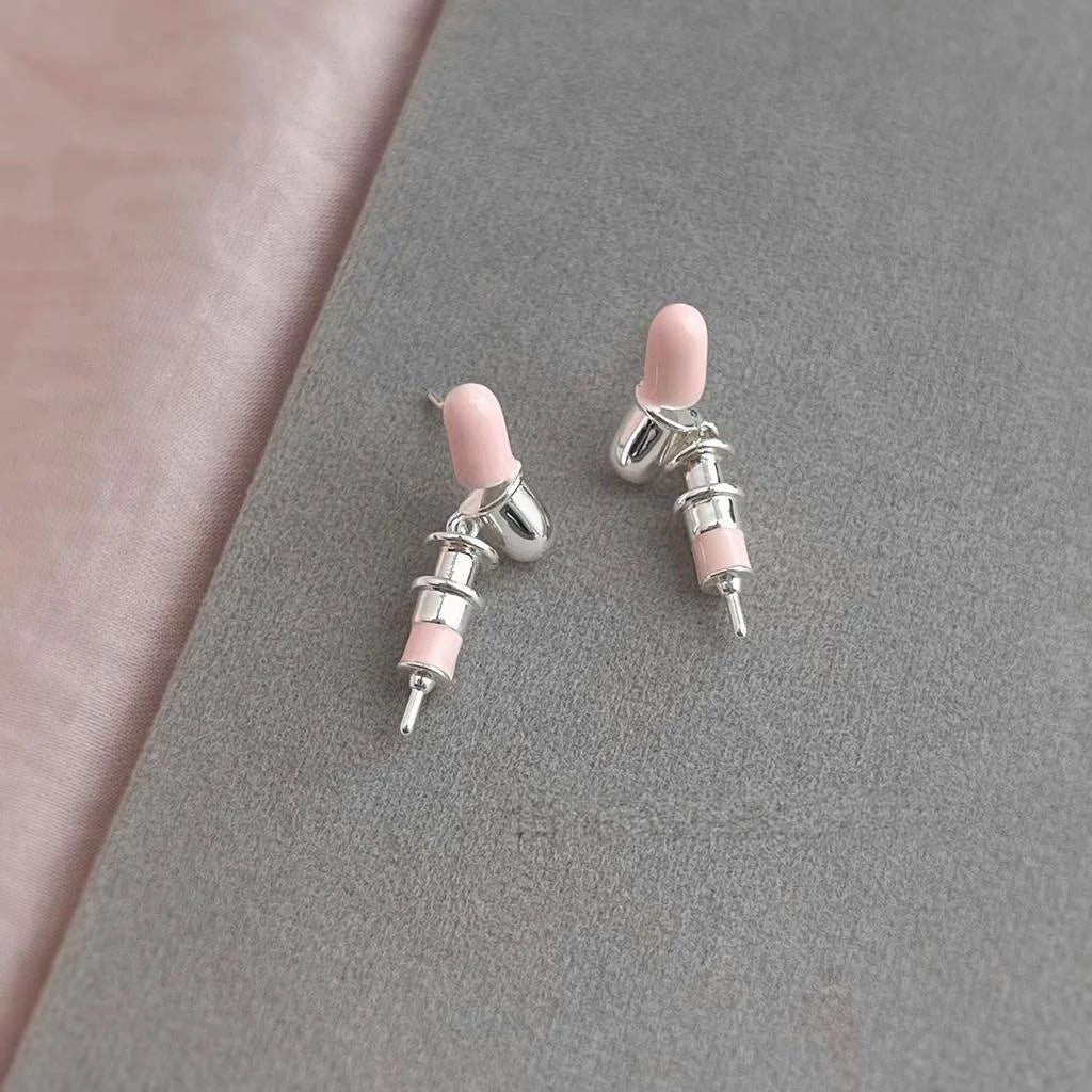 Designer Pink Capsule Drop Earrings Copper Irregular Geometric Sweet Cool Style
