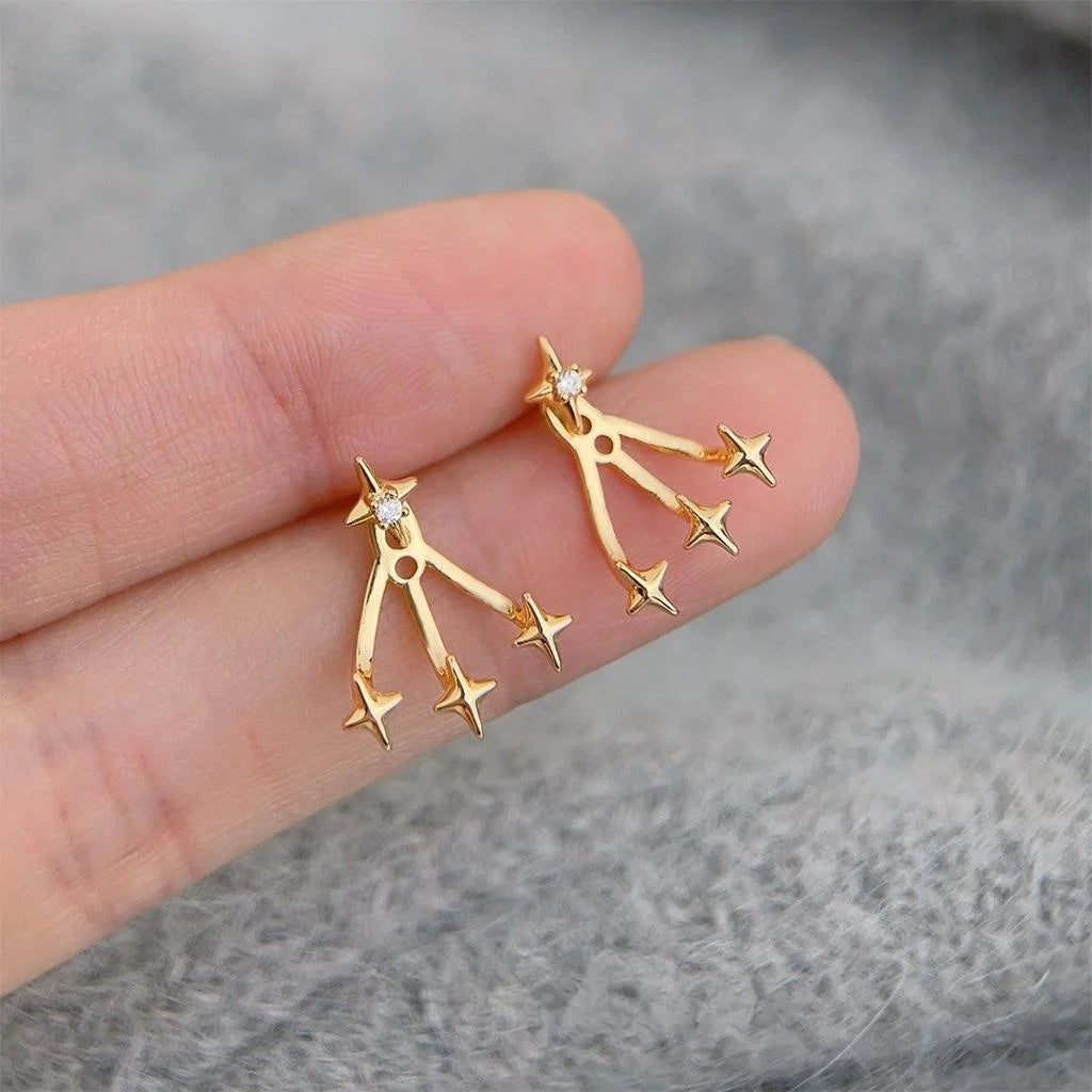 Two Way Star Zircon Copper Drop Earrings Light Luxury Style