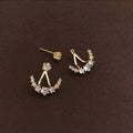 Micro Pave Zircon Star Moon Stud Earrings Eco Copper Two Way Fashion OL Silver Plated Pin
