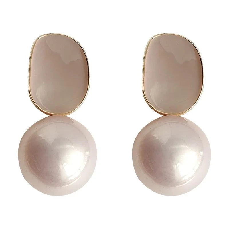 Elegant Irregular Geometric Large Pearl Drop Earrings 14K Plated Copper Fashion Jewelry