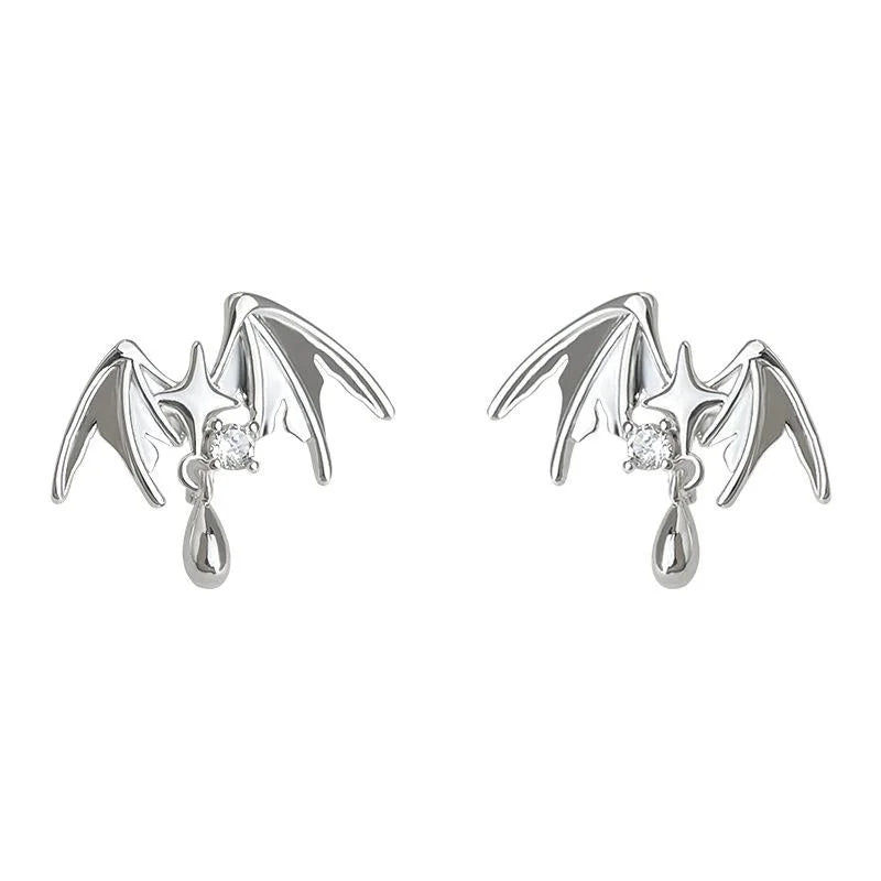 Silver Plated Copper Zircon Angel Wing Star Teardrop Stud Earrings For Women