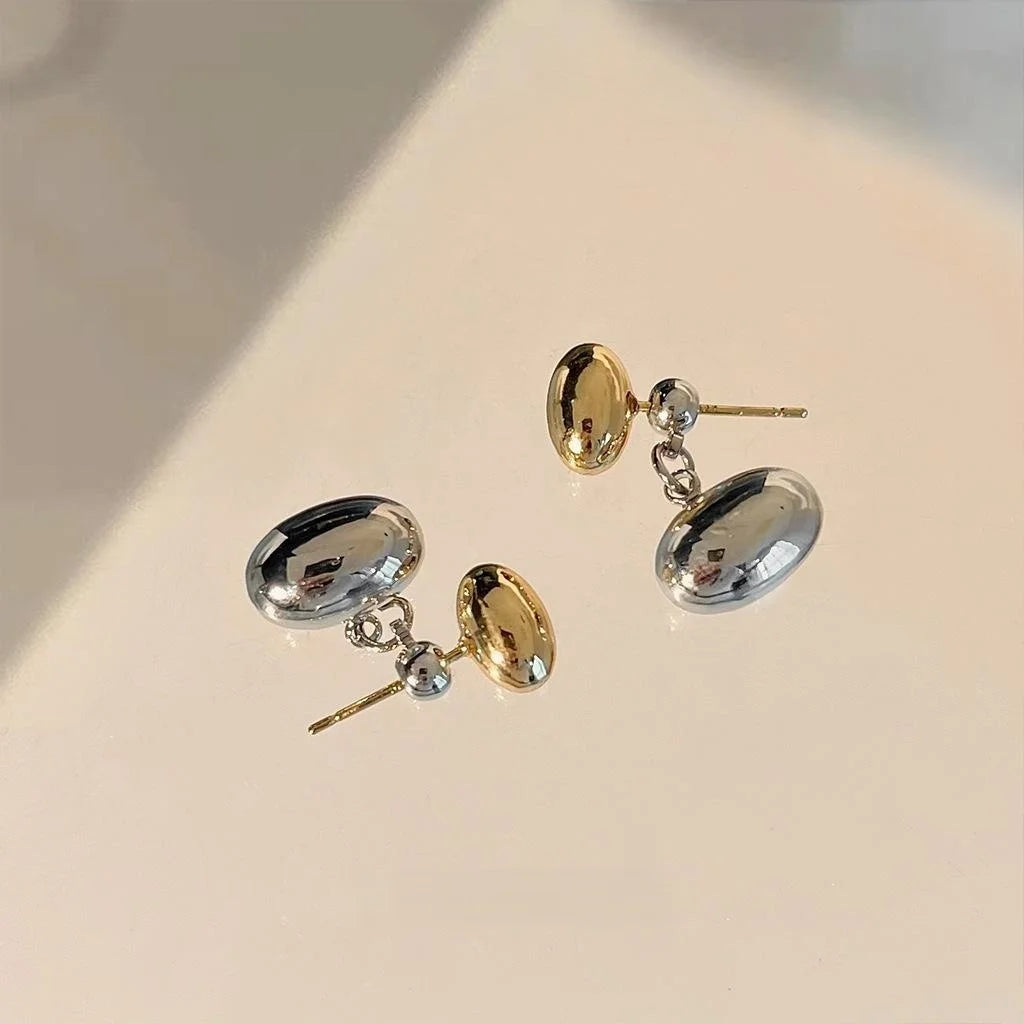 Luxury Oval Geometric Copper Drop Earrings, Two-Way Minimalist Women's Jewelry
