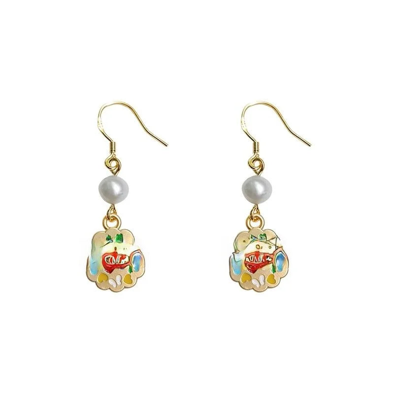 Vintage Handmade Freshwater Pearl Drop Earrings With English Letter Tag And Silver Plated Pins