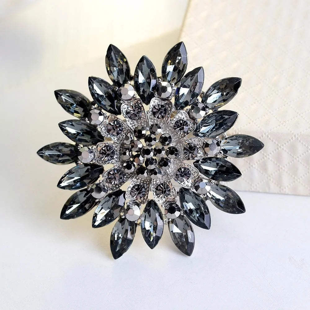 Elegant Pink Rhinestone Flower Brooch For Women, Luxury Crystal Lapel Pin Corsage Suit Accessory