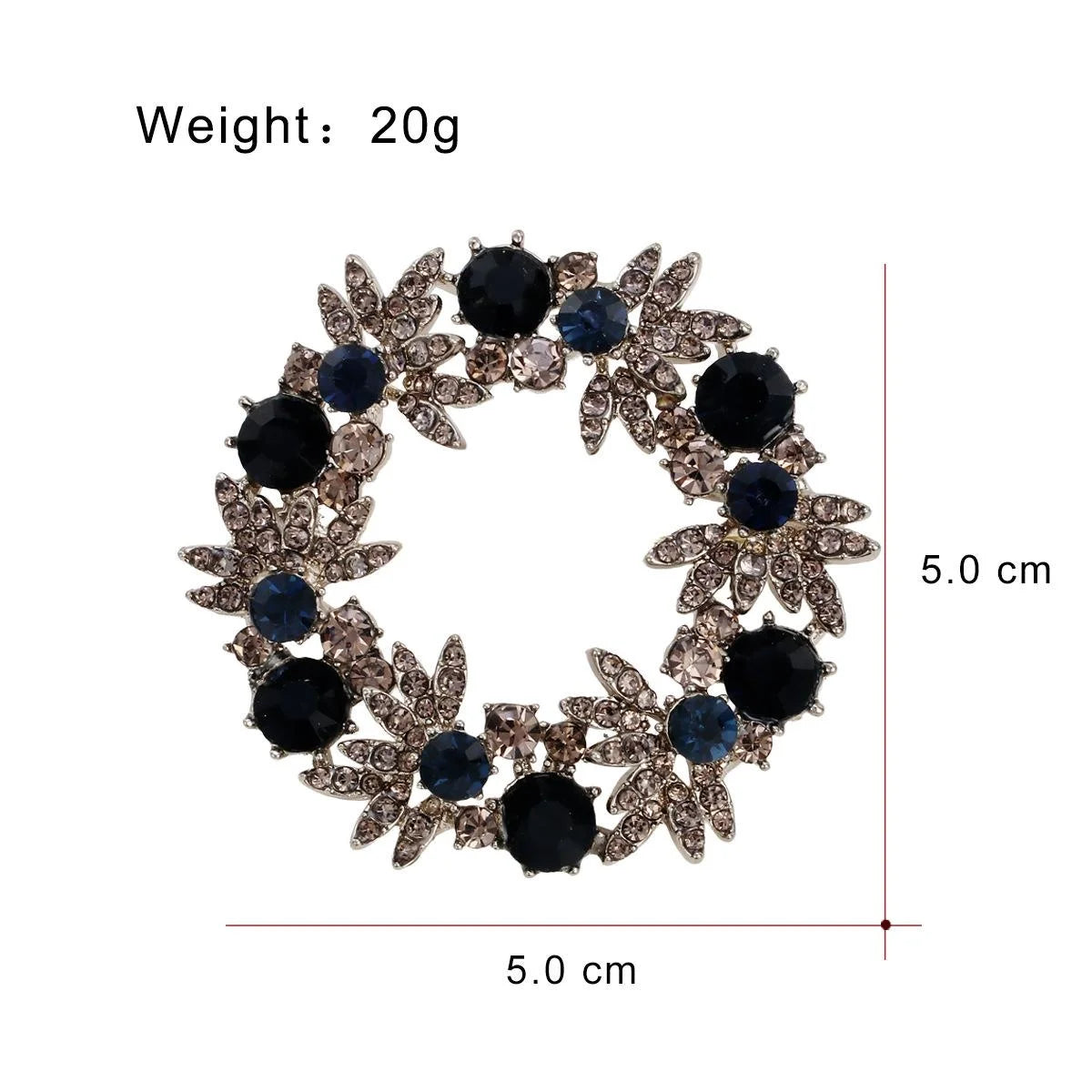 Luxury Rhinestone Floral Wreath Brooch With Navy Crystal Accents, Elegant Alloy Lapel Pin Suit Accessory