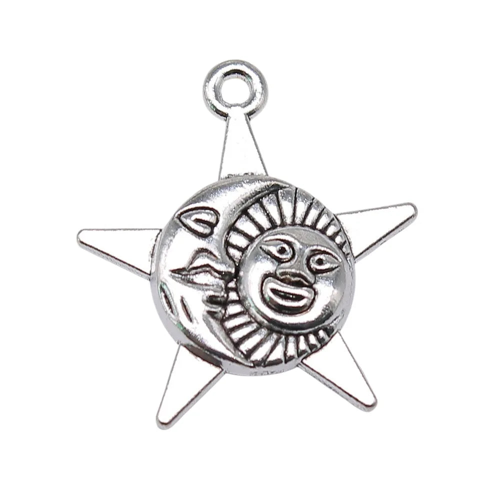 27x23mm 1.7g Zinc Alloy Sun Moon Star Charm Pendant for Necklace Bracelet Clothing Accessory DIY