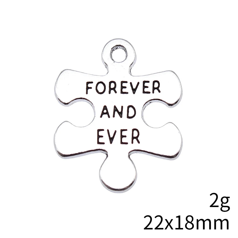 22x18mm 2g Antique Silver Zinc Alloy Friendship Puzzle Charm Pendant for DIY Couple Bracelet Necklace