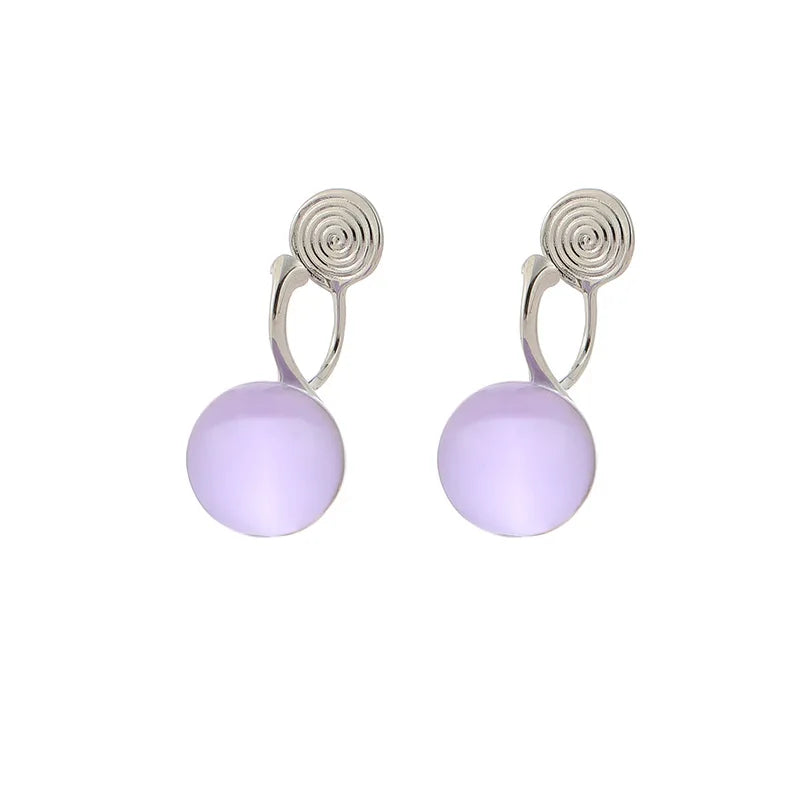 Elegant Luxury Purple Crystal Glass Bead Ball Drop Stud & Clip On No Piercing Women's Earrings