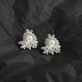 Artistic Irregular Flower High Luster Pearl Stud Earrings Copper Silver Plated Pin Elegant Jewelry