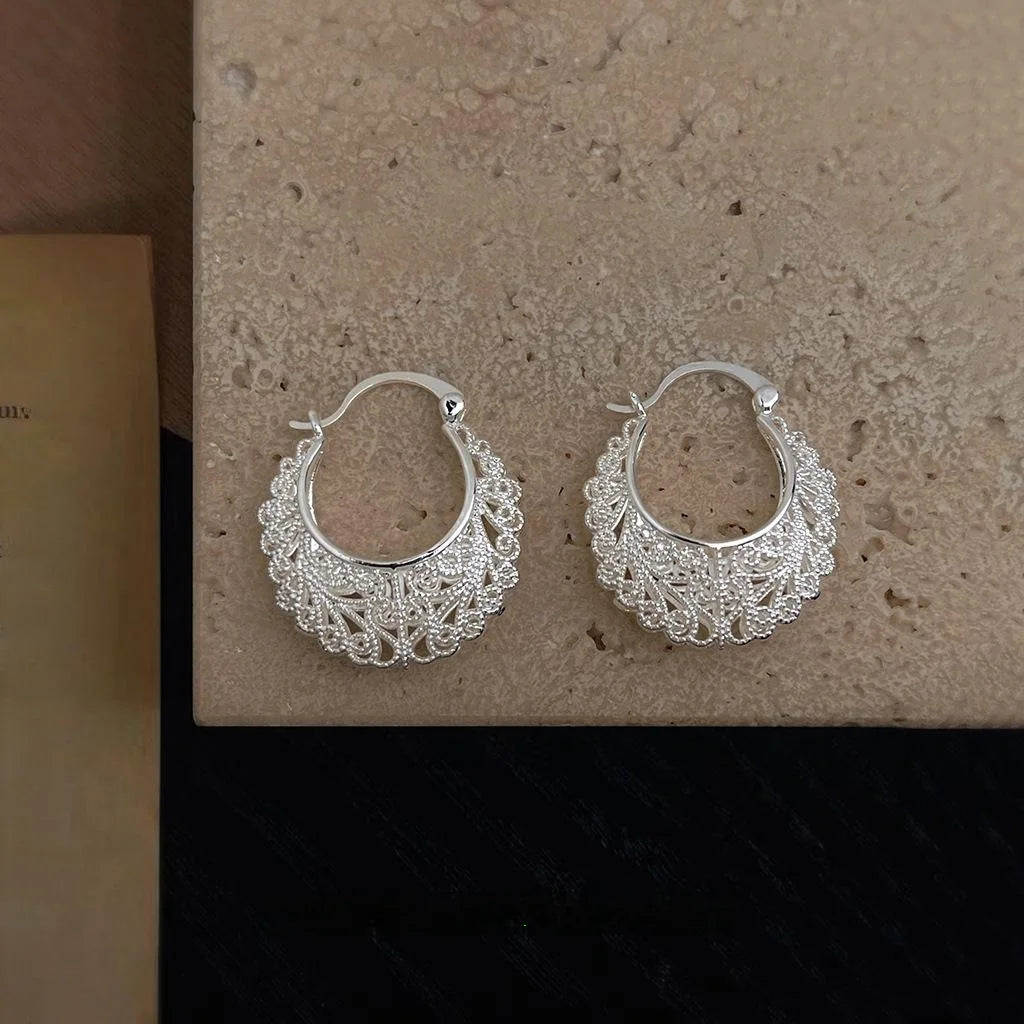 Ethnic Style Copper Oval Geometric Hollow Out Drop Earrings For Women Jewelry