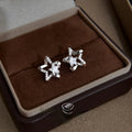 Sweet Cool Star Zircon Micro Pave Copper Stud Earrings Silver Plated Minimalist Jewelry
