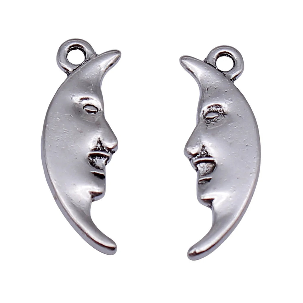 24x8mm 1.2g Antique Silver Zinc Alloy Double Sided Face Moon Charm Pendant for DIY Jewelry Making