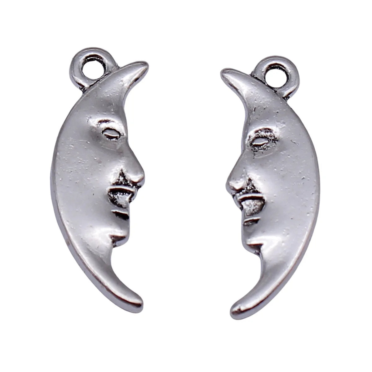 24x8mm 1.2g Antique Silver Zinc Alloy Double Sided Face Moon Charm Pendant for DIY Jewelry Making
