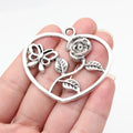 52x46mm 10.1g Antique Silver Zinc Alloy Butterfly Flower Heart Charm Pendant for DIY Jewelry Making