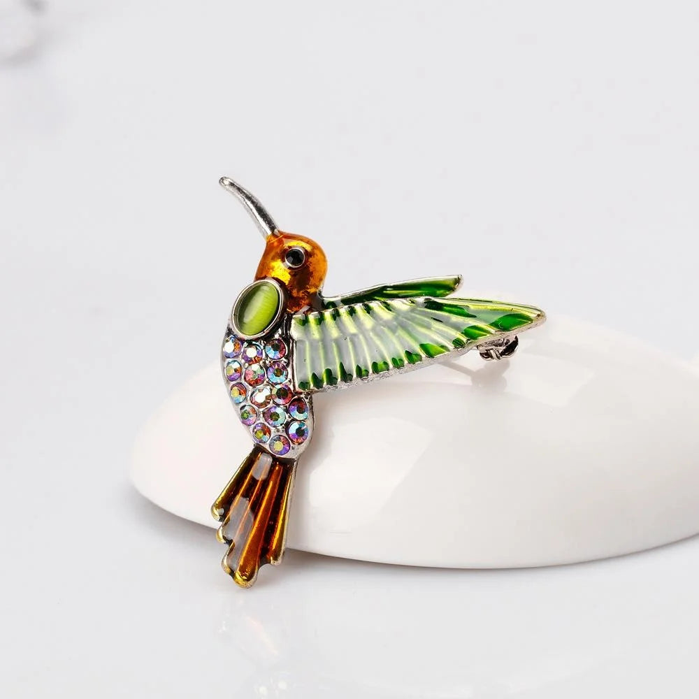 Elegant Enamel Hummingbird Brooch With Rhinestone Alloy Bird Lapel Pin Corsage For Women Suit Accessory Gift
