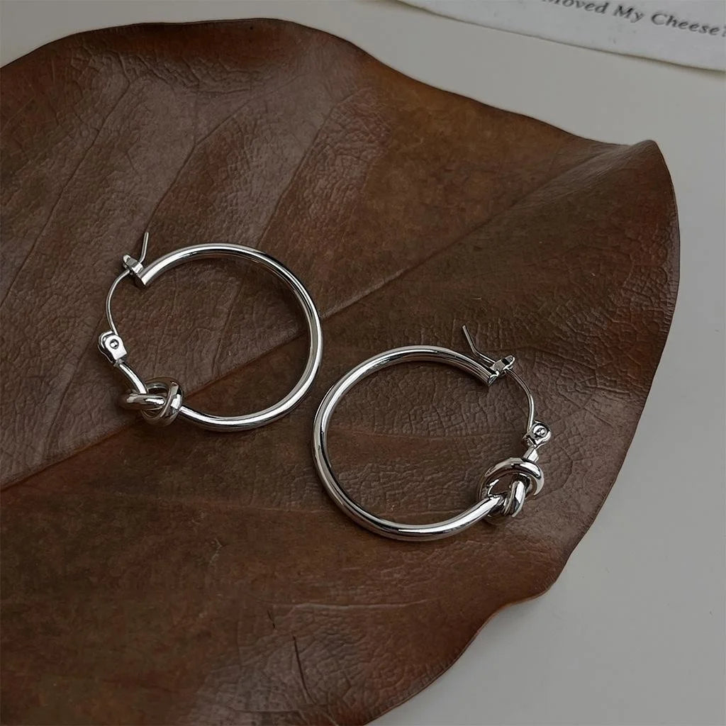 Minimalist Copper Knot Hoop Earrings Smooth Metal Geometric Commuter Jewelry For Women