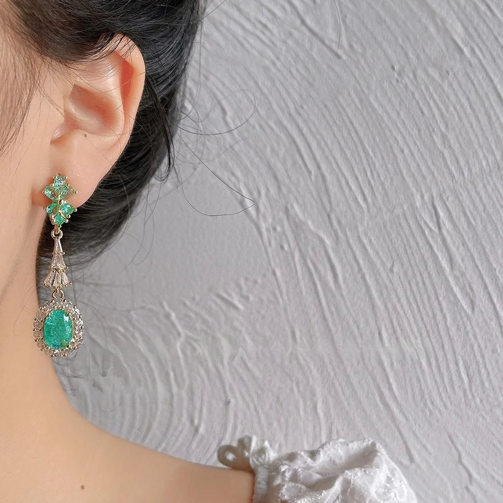 14K Gold Plated Copper No Piercing Clip On Drop Earrings Vintage Geometric Zircon Tassel