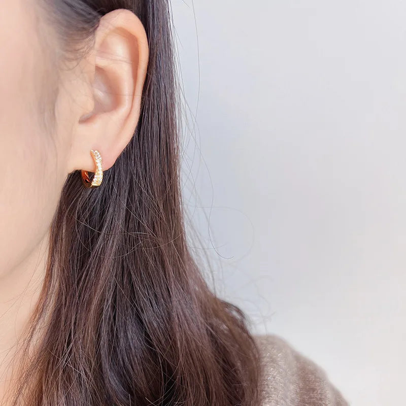 Elegant Gold Alloy Micro Pave Zircon Cross Small Huggie Hoop Stud & Clip On No Piercing Earrings