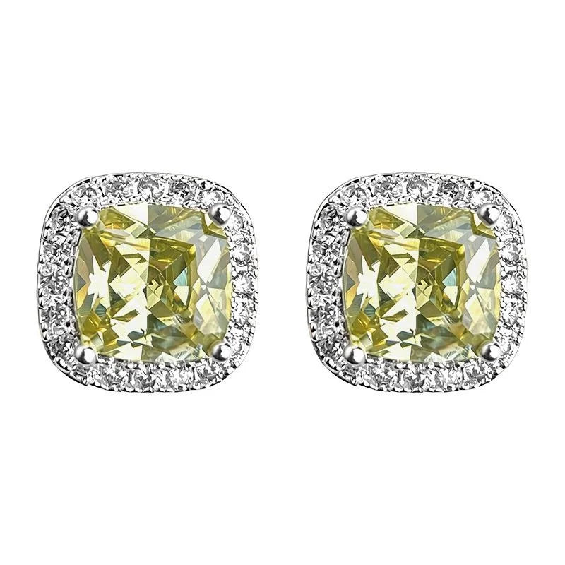Olive Green Square Sugar Cube Zircon Stud Earrings Eco-Friendly Copper Elegant Minimalist Jewelry