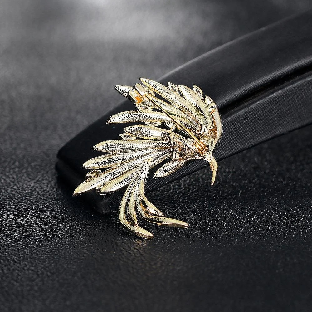 Elegant Chinese Phoenix Feather Brooch With Blue Enamel And Rhinestones, Luxury Lapel Pin Suit Accessory Gift