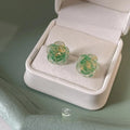 Lolita Style Green Flower Resin Stud Earrings With Silver Plated Pins
