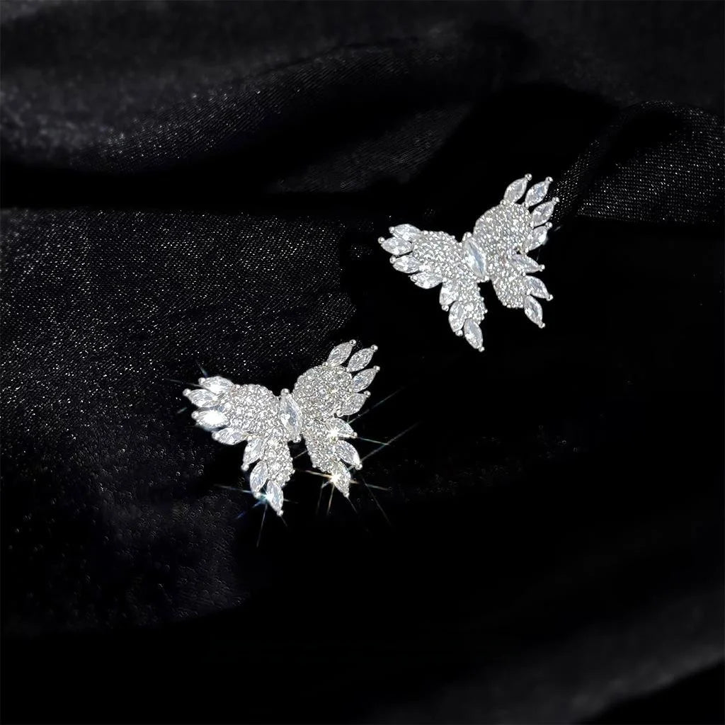 Copper Zircon Butterfly Drop Earrings With Silver Plated Pins, Luxury Summer Jewelry