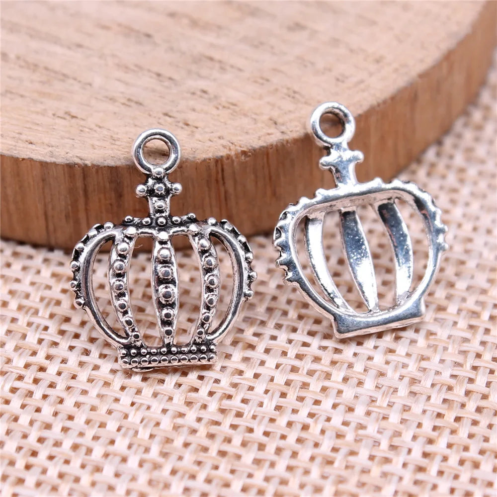 18x14mm 0.8g Antique Silver Zinc Alloy Crown Charm Pendant for DIY Necklace Bracelet Making