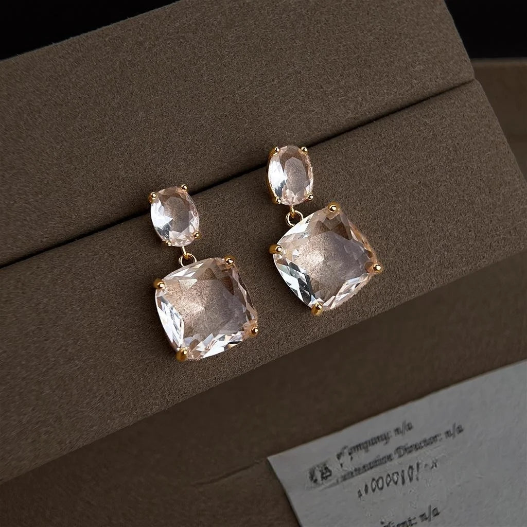 Light Luxury Cubic Zirconia Sugar Cube Geometric Drop Earrings French Banquet Minimalist Jewelry